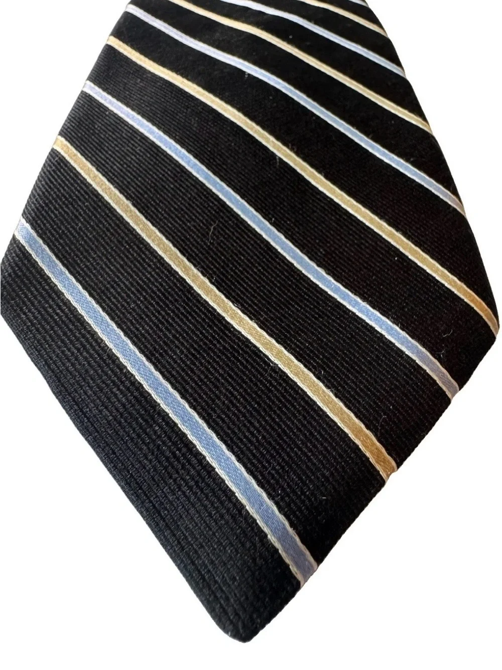 Nautica Black Blue and Tan Striped Rep Necktie